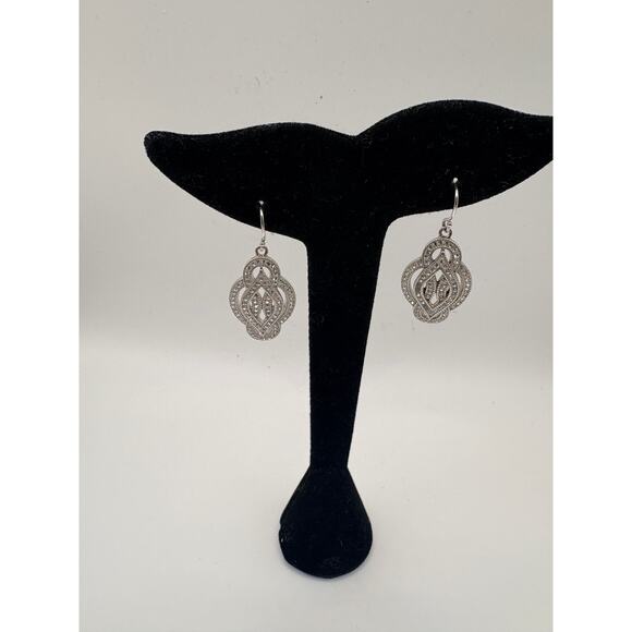 Sterling Silver CZ Fancy Flower Dangle Earrings 6.9g - Picture 9 of 15